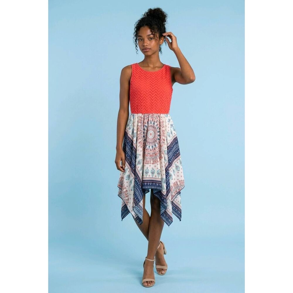 🩵Lilt Coral Lace Asymmetric Hem Sleeveless Dress Juniors 16